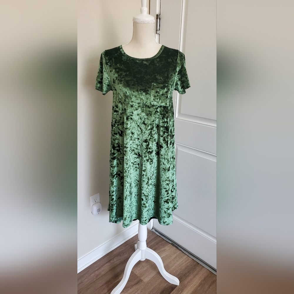 LuLaRoe Emerald Green Velvet Tunic Dress Size Xs